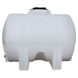 The Norwesco HORIZ. LEG 525 Gallon tank is a large, white, cylindrical plastic horizontal tank with a black lid on top. It features ridged sides and sits securely on its supportive legs, expertly designed for efficient liquid containment.