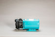 A turquoise MTH 3-Phase:T51L 3.0 HP industrial pump is displayed on a neutral background, highlighting its cylindrical shape with attached black components. This jockey pump includes visible screws, a bronze impeller, and a small label on top.